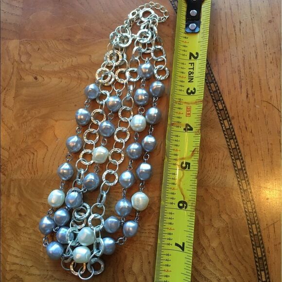 TRIPLE STRAND Blue Gray White & Silver Necklace! - Picture 3 of 9